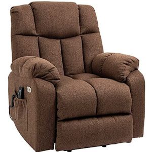 HOMCOM elektrische tv-stoel met opstaande fauteuil met afstandsbediening met voedingskabel 58 B bruin staal polyester 92 x 95 x 107 cm