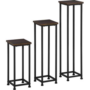 Outsunny 3-delige set plantenstandaards, stapelbare plantenstandaard, bloempothouder, ruimtebesparende plantenstandaard in industrieel design voor tuin, balkon, zwart en naturel