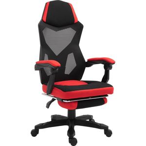 Vinsetto ergonomische kantoorstoel, gamestoel, draaistoel met voetsteunen, pc-stoel, directiestoel, in hoogte verstelbaar, polyester, zwart+rood, 58 x 72 x 108-118 cm