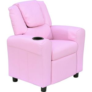 HOMCOM kinderfauteuil, mini-fauteuil, kinderbank voor 3-6 jaar, ligfunctie, ingebouwde bekerhouder, roze, 62 x 56 x 69 cm