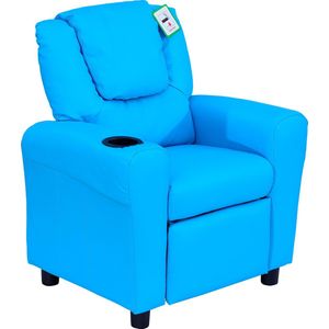 HOMCOM kinderfauteuil, mini-fauteuil, kinderbank voor 3-6 jaar, ligfunctie, ingebouwde bekerhouder, blauw, 62 x 56 x 69 cm