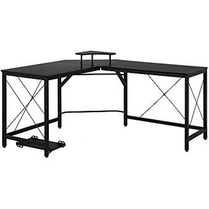 HOMCOM computertafel, L-vormig hoekbureau, bureau, kantoortafel, MDF + metaal, zwart, 150 x 150 x 76 cm