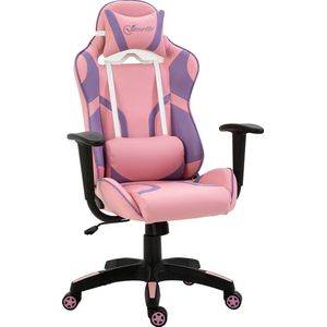 Vinsetto ergonomische gaming stoel kantoorstoel draaistoel verstelbaar massage lendenkussen in hoogte verstelbaar roze&paars 69x56x125,5 cm