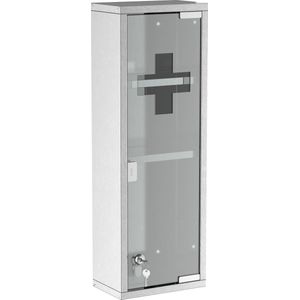 kleankin medicijnkast EHBO kast met slot 3 vakken matglas 430 rvs + deur van gehard glas zilver 20 x 12 x 58 cm