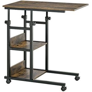 HOMCOM bijzettafel, salontafel met wielen, nachtkastje voor eetkamer woonkamer, in hoogte verstelbaar, 2 onderste planken, E1-spaanplaat, metaal, zwart, 80x40x85 cm