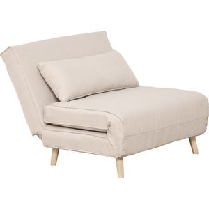 HOMCOM eenpersoonsslaapbank slaapbank inklapbare bank verstelbare rugleuning ligstoel Nordic Scandinavisch 25D schuimstof huis imitatielinnen vurenhout crème wit 95 b x 95 d x 80 h cm