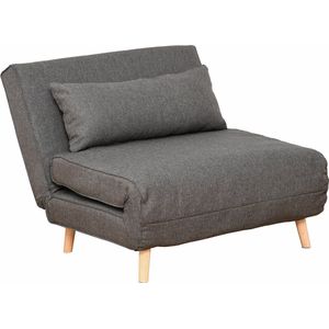 HOMCOM eenpersoonsslaapbank slaapbank inklapbare bank verstelbare rugleuning ligstoel Nordic Scandinavisch 25D schuimstof huis imitatielinnen vurenhout grijs 95 b x 95 d x 80 h cm