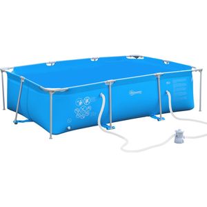 Outsunny frame zwembad met slangdraad zwembad zwembad aftapkraan voor schoon water 1000D PVC staal blauw 292 x 190 x 75 cm