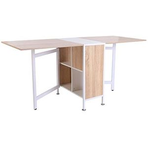 HOMCOM klaptafel eettafel bijzettafels opslagruimte woonkamer keuken eiken hout metalen frame naturel + wit 169 x 62 x 75 cm