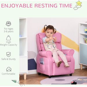 HOMCOM kinderbank kinderbank kinderfauteuil stoel ligbank verstelbaar met voetensteun voor 3-5 jaar jongens en meisjes roze 58x53x70cm