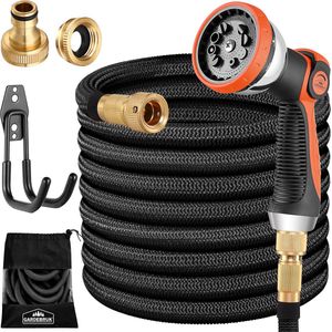 Gardebruk Tuinslang Flexibel - 15m 1/2"" 3/4"" Inch Wandmontage – Zwart