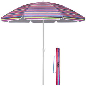 Kingsleeve Parasol 180cm UV-bescherming 50+ Kantelbaar Grondpin Draagtas Waterafstotend Strand Tuinparasol Balkon Kleurrijk