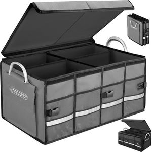 Kofferraumtasche Kofferraum Organizer Deckel 68L Trennwände wasserdicht faltbar verstärkte Wände rutschfest Auto Tasche 60x35x30cm Grau - Monzana