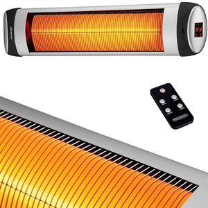 Monzana MZH2501 Infrarood warmtestraler, timer, 2500 W, 3 standen, 24 uur, afstandsbediening, 90 graden hellingshoek, elektrische warmtestraler, terrasstraler, zilver