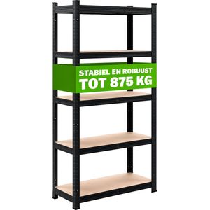 Opbergrek Metaal – Incl. 5 MDF-Planken - 180x90x40 cm Zwart