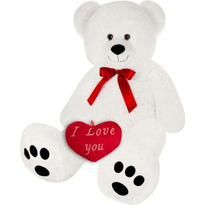 BRUBAKER XXL Teddybeer - 100 cm Roze Knuffelbeer - Met Hart 'Ik hou van