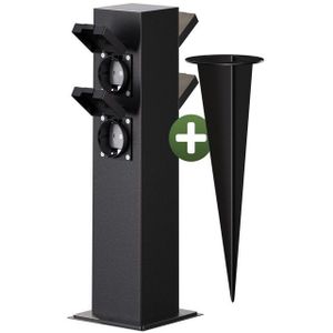 Monzana Stekkerdoos 4voudig - IP44 Metaal & Spike – Zwart