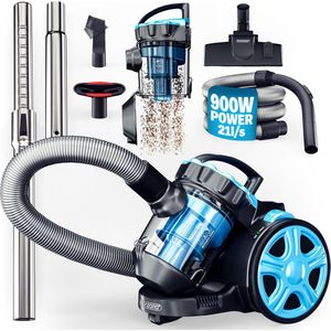 Monzana - Zyklon Staubsauger Beutellos 900 Watt 1,5L Staubbehälter Haushalt Bodenstaubsauger inkl. Zubehör Teppich Tierhaar Sauger hepa Filter Blau