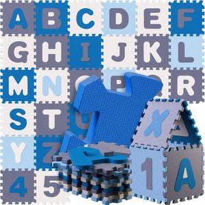 Spielwerk XXL Puzzelmat - Schuim 86 Delen Cijfers Letters - Blauw