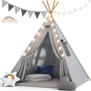 Spielwerk Speeltent Voor Kinderen – LED 3 Kussens - 130x130x160cm Grijs