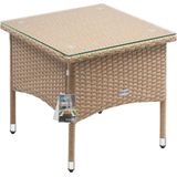 Casaria Polyrotan Tuintafel Glazen Tafelblad 50x50x45 cm Bijzettafel Beige Grijs