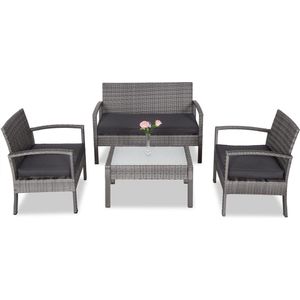 Casaria Polyrattan Loungeset – 2 Stoelen 1 Bank 1 Tafel - Antraciet