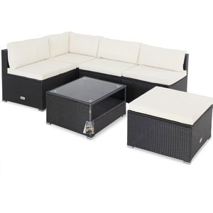 Casaria Polyrattan Loungeset - Incl. Kussens Tafel - Zwart Crème