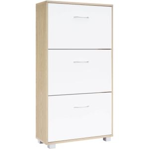 Schoenenkast Eiken-Wit 115x60x24cm 3 Kleppen