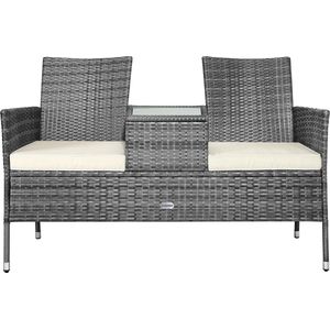 Casaria Polyrattan Tuinbank - Incl. Tafel & Kussens 7 cm - Grijs