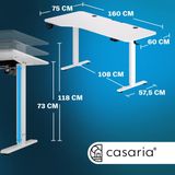 Casaria Bureau Tafelblad Elektrisch LCD-scherm Hoogte Verstelbaar 73-118cm Stalen Frame, Modell:160cm Weiß