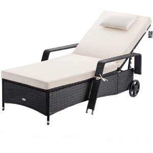 Casaria Polyrattan Ligstoel – Incl. Kussen tot 160 Kg - Zwart Crème