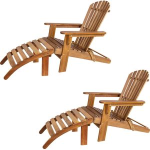 Ligstoel Adirondack Set van 2 Acaciahout + Voetsteunen