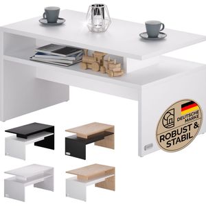 CASARIA® Salontafel met Opbergvak 92x51x48cm Krasbestendig Hout 50 kg Laadvermogen Modern Groot Woonkamer Kantoor Sofa Bank Tafel Bijzettafel Wit