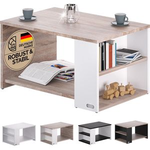 CASARIA® Salontafel Legplank 2 Opbergvakken 90x59x48cm Krasbestendig Hout 50kg Draagvermogen Groot Woonkamer Kantoor Sofa Banken Tafel Bijzettafel Wit Senoma Eik