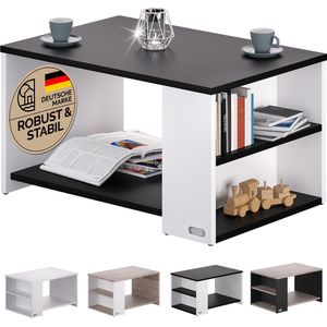 Casaria - Couchtisch Holz mit Stauraum 2 Fächer 90x60x50cm Kratzfest 50kg Belastbar Ablage Beistelltisch Wohnzimmer Sofa Couch Tisch weiß schwarz