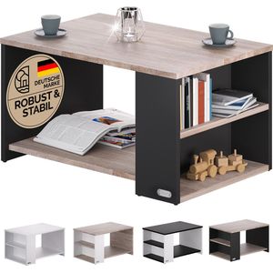 Casaria - Couchtisch Holz mit Stauraum 2 Fächer 90x60x50cm Kratzfest 50kg Belastbar Ablage Beistelltisch Wohnzimmer Sofa Couch Tisch holz grau