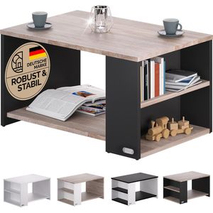 CASARIA® Salontafel Legplank 2 Opbergvakken 90x59x48cm Krasbestendig Hout 50kg Draagvermogen Groot Woonkamer Kantoor Sofa Banken Tafel Bijzettafel Hout Grijs