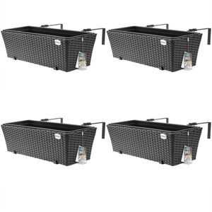 Blumenkasten 4er Set 11 Liter Montagehalterung Indoor Outdoor Geländerkasten Balkonkasten Pflanzkasten Farbwahl schwarz - Casaria