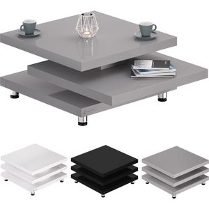 Casaria Salontafel New York - 360° Draaibaar 72x72x35cm - Grijs