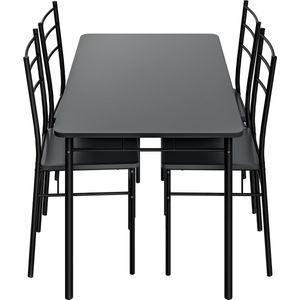 Casaria Eetkamerset Leo - 1x Eettafel 4x Stoel - Antraciet