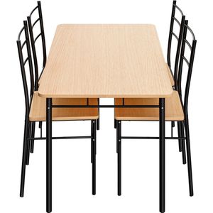 Casaria Eetkamerset Leo - 1x Eettafel 4x Stoel - Beuk