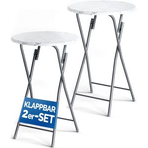 CASARIA Statafel Set van 2 - Inklapbaar Marmerlook 110cm Ø60cm - Wit