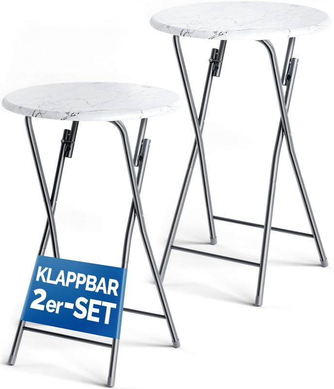 CASARIA Statafel Set van 2 - Inklapbaar - Marmerlook - Wit - Ø60cm
