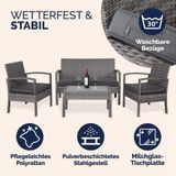 Casaria - Polyrattan Tuinset - 4 Personen - Grijs - Inclusief Kussens