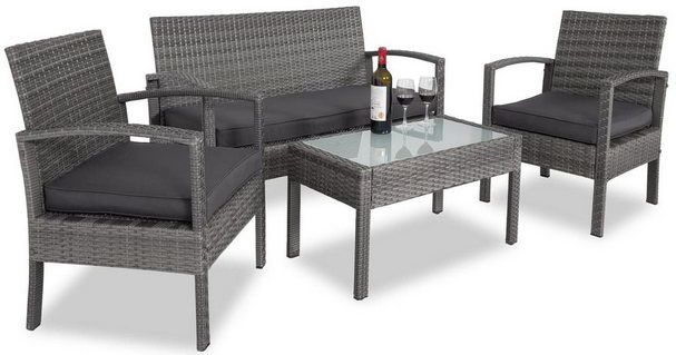 Casaria - Polyrattan Tuinset - 4 Personen - Grijs - Inclusief Kussens