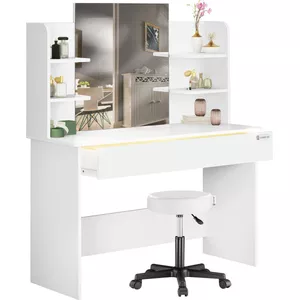 Vicco Make-uptafel set met kruk Antraciet 120 cm met LED-verlichting en