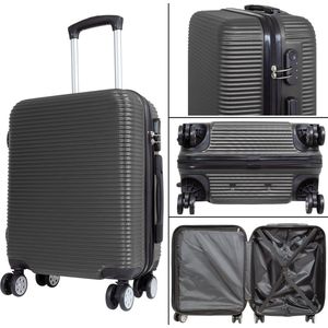 Handbagage koffer - Reiskoffer trolley - Lichtgewicht koffers met slot op wielen - Stevig ABS - 37 Liter - Malaga - Antraciet - Travelsuitcase - S