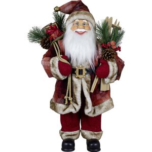 Kerstman decoratie pop Jacob - H60 cm - rood - staand - kerst beeld - kerst figuur