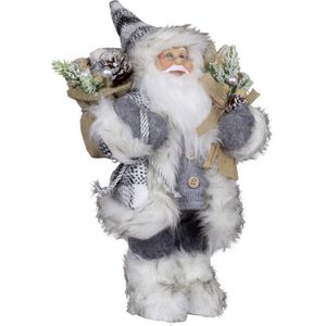 Kerstman decoratie pop - H30 cm - grijs - staand - kerst beeld - kerst figuur