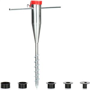 Parasolhouder van staal - bodemhuls voor de tuin - staander voor paraplu's en droogmolens - parasolvoet met indraaistang - grondpen, stokdiameter: 25-60 mm (zilverkleurig)